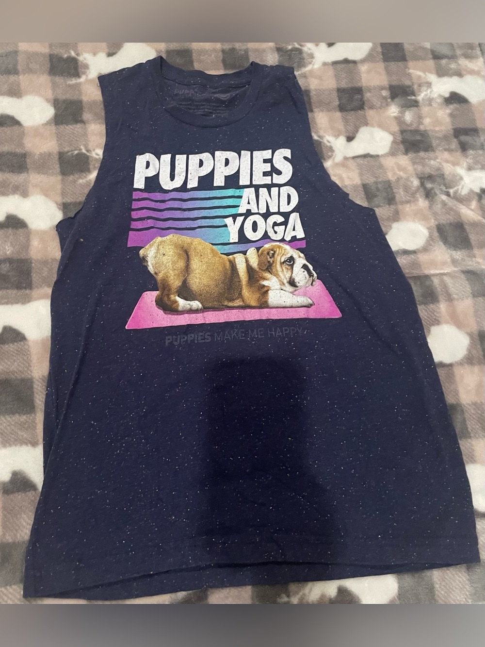 🐨3for$20🐨PUPPIES AND YOGA Graphic Tank - Navy with Pink & Teal